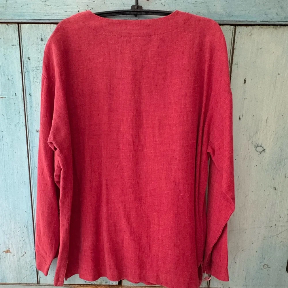 Dark Cherry Red 100% Linen Jacket with 2 patch pockets on front - Picture 6 of 13